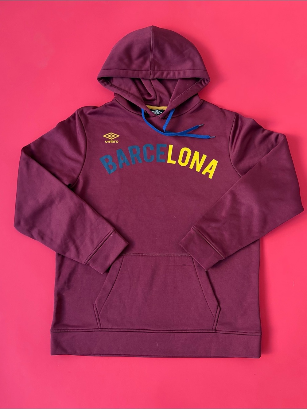 Red Barcelona Hoodie with Blue & Yellow Accents